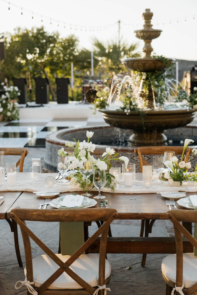 elegant and romantic hummingbird nest ranch outdoor wedding reception set up