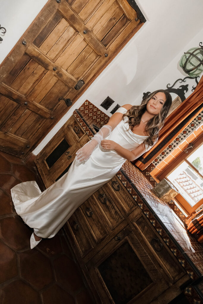 bridal portrait inside the cozy bedroom at hummingbird nest ranch