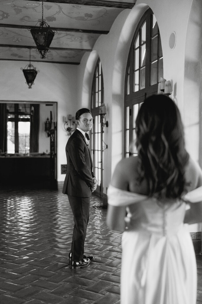 bride and groom first look