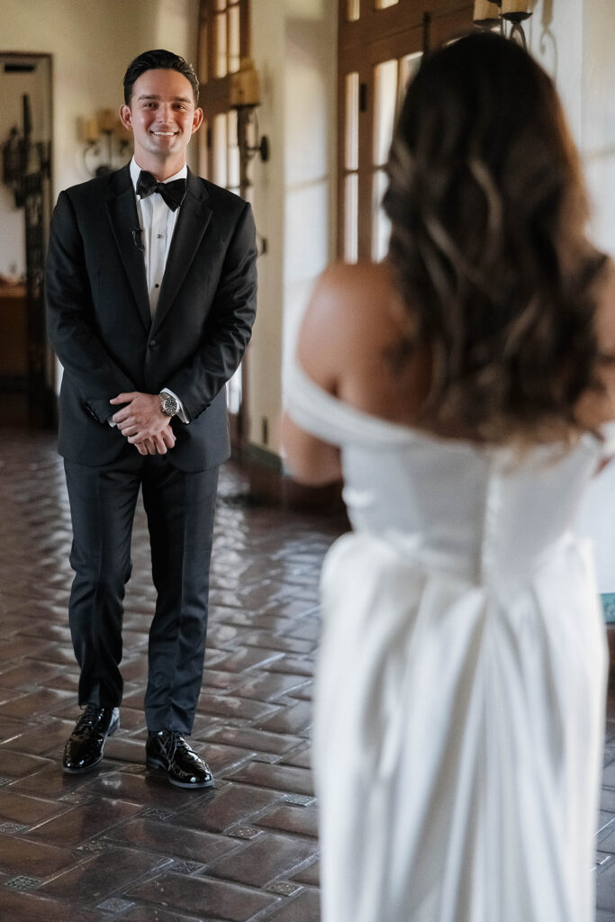 bride and groom first look