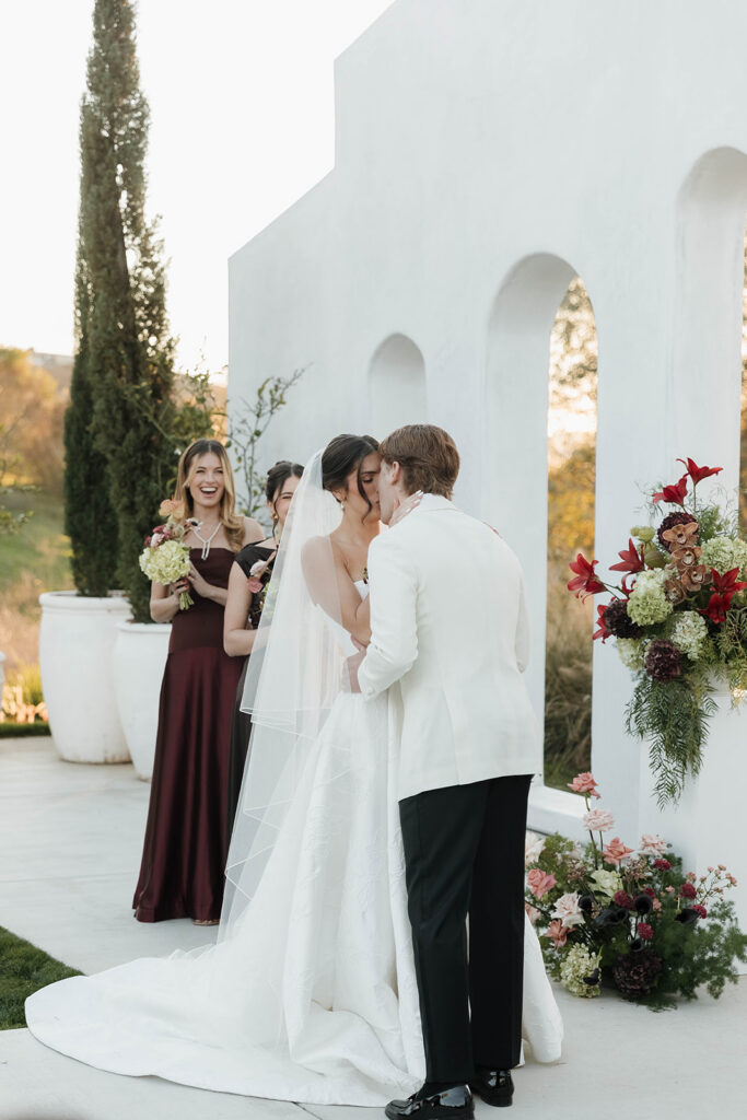 emotional bride and groom exchanging vows during their wedding ceremony at jeune perche estate