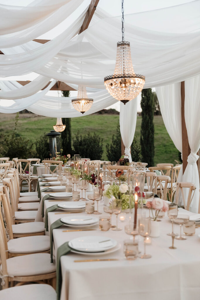 elegant outdoor wedding reception set up at jeune perche estate in california