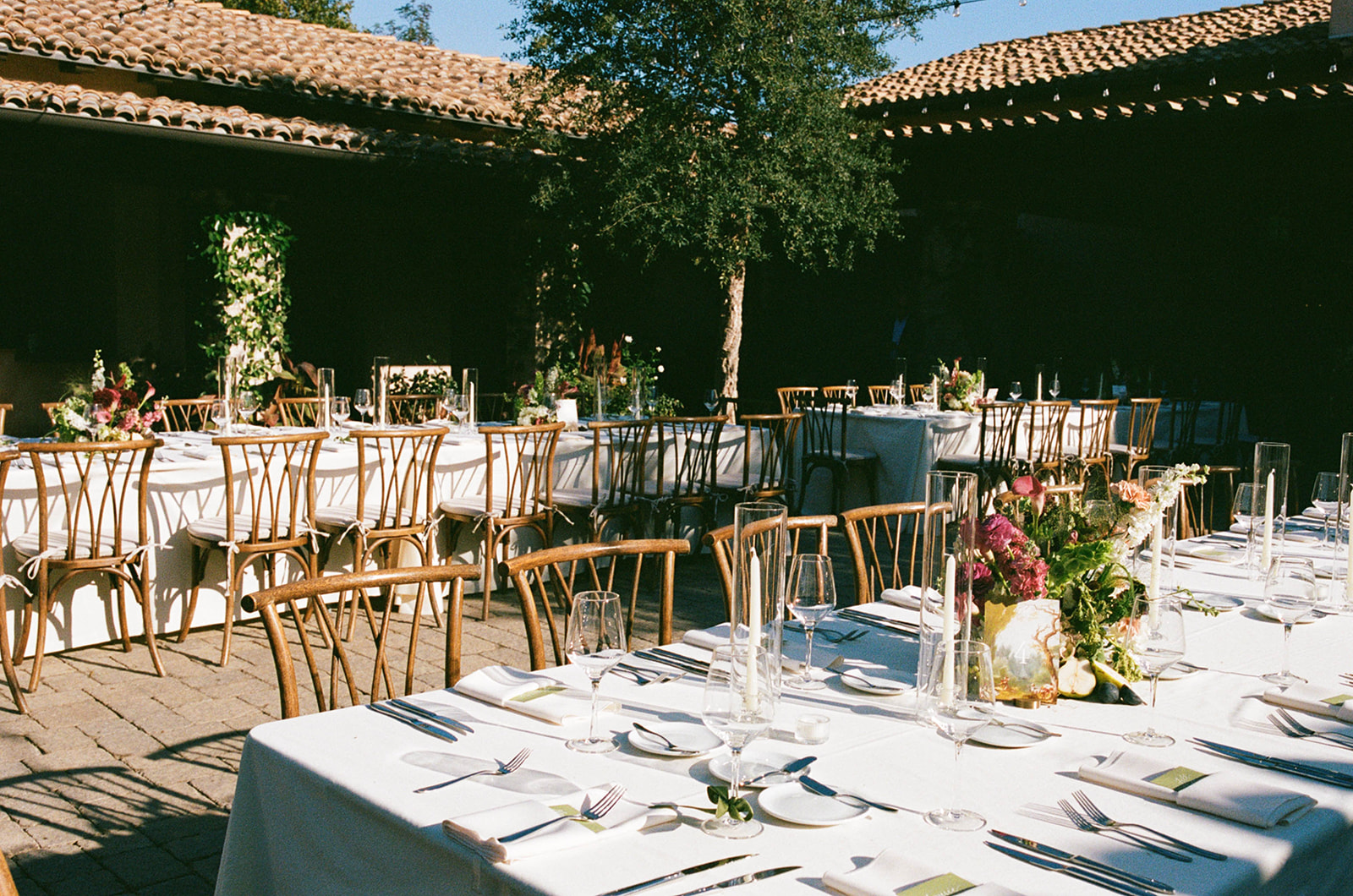 monserate winery wedding reception set up outdoors in the courtyard
