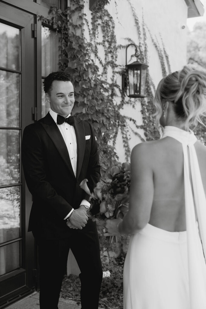 bride and groom first look