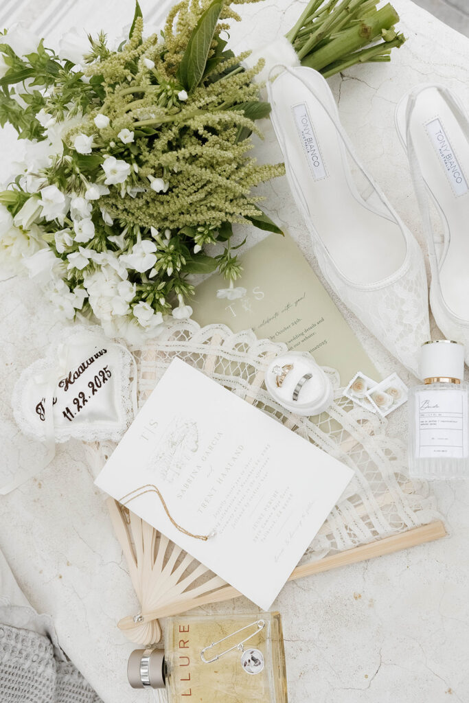 elegant wedding detail flatlay