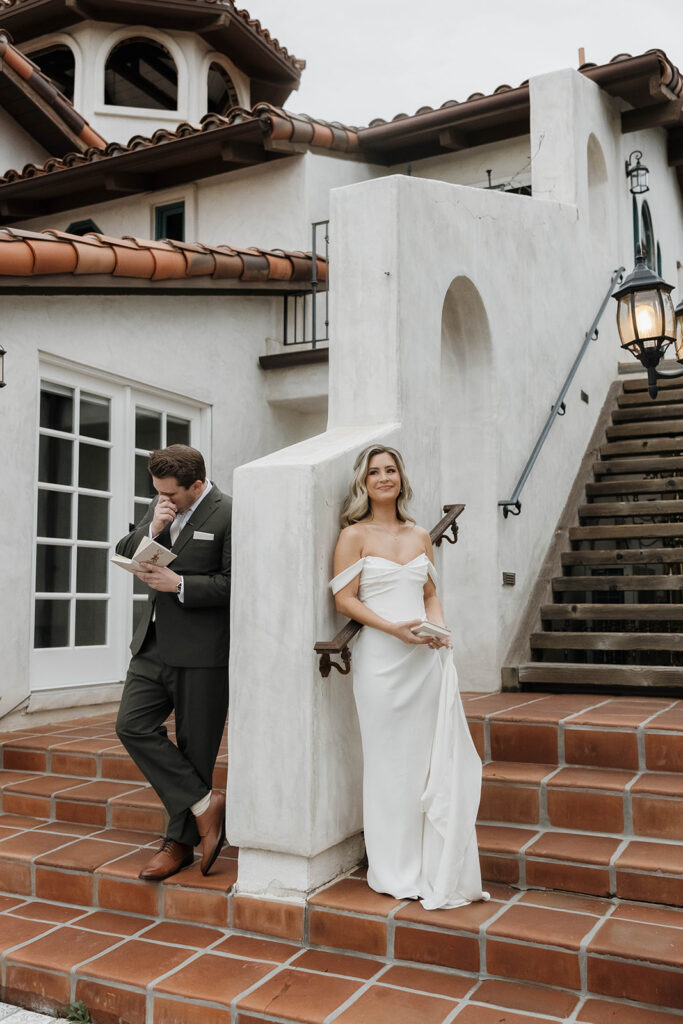 bride and groom first touch with private vow exchange