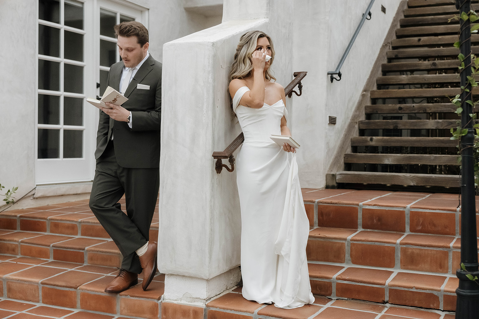 bride and groom first touch with private vow exchange