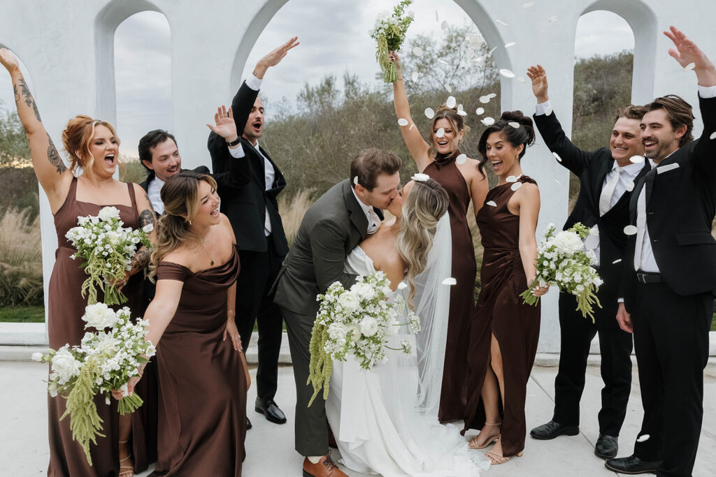 wedding couple and their wedding party