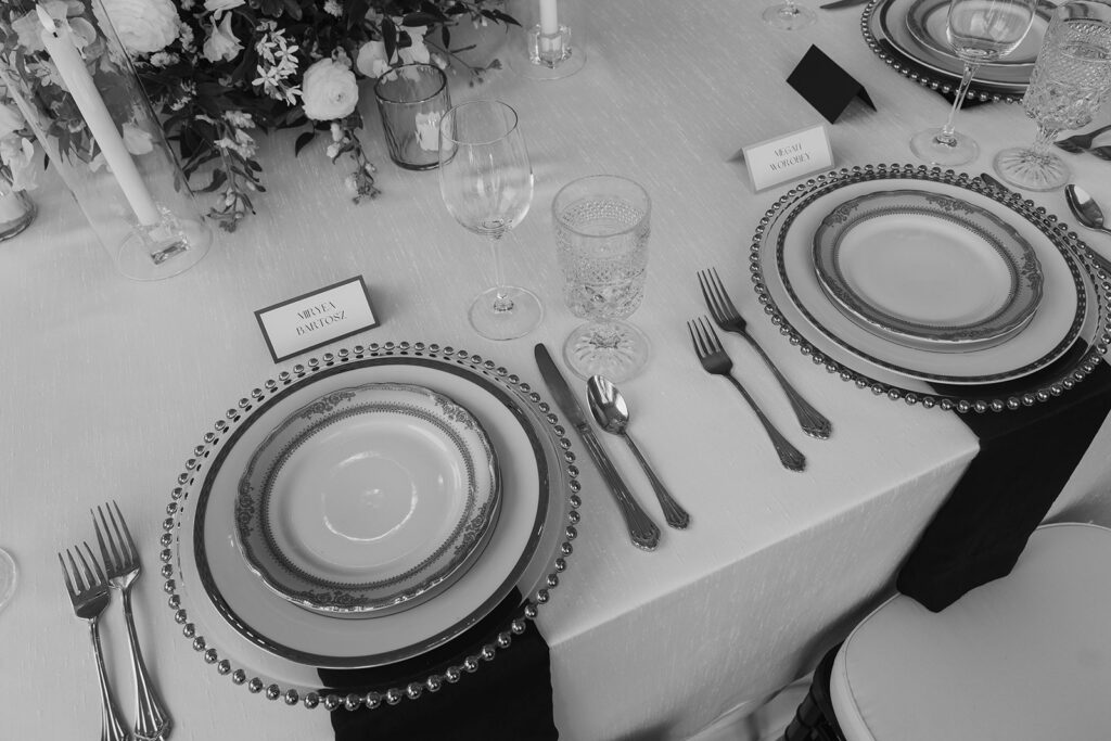 stone manor indoor wedding reception set up with elegant table designs