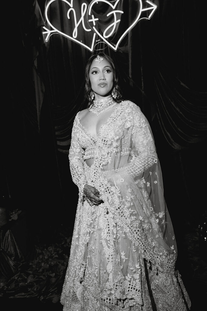 beautiful indian bride during a moody wedding reception