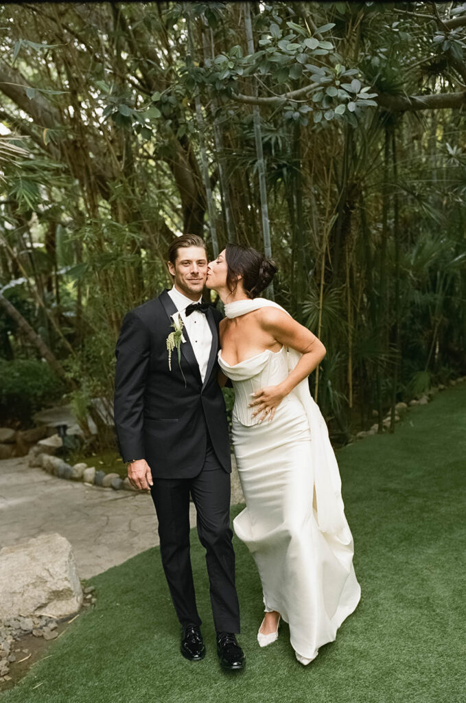 bride and groom during their romantic garden wedding at the Botanica wedding venue in Oceanside, CA