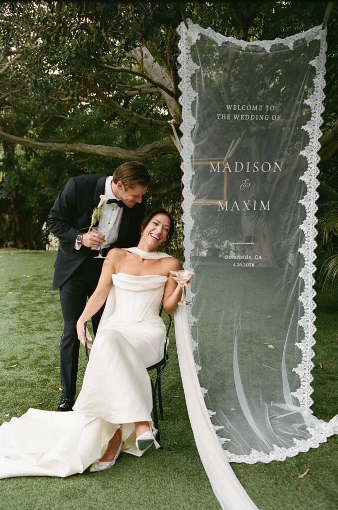 bride and groom during their romantic garden wedding at the Botanica wedding venue in Oceanside, CA