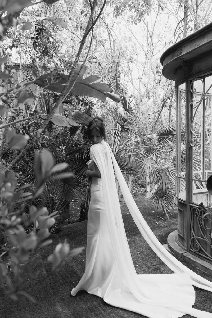 bridal portrait in the lush grounds of Botanica in California