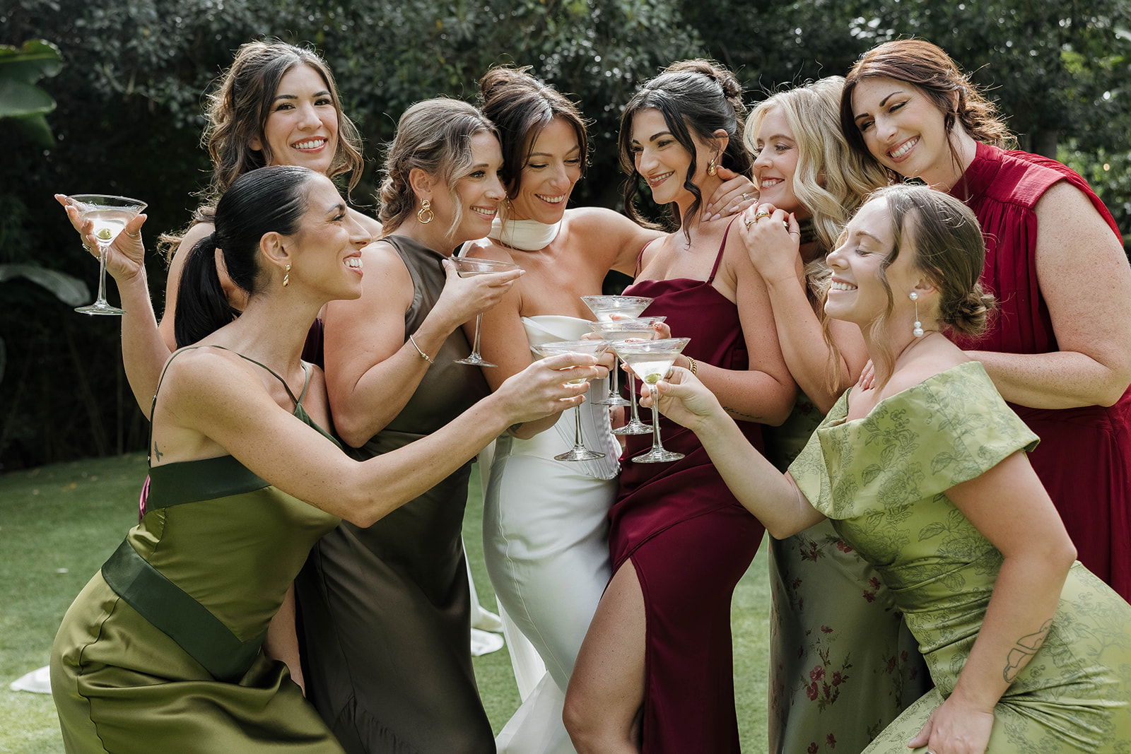 bride and bridesmaids enjoying martinis