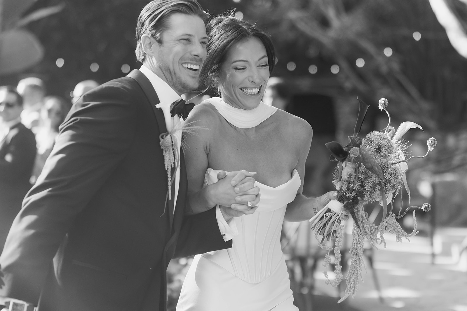 joyful bride and groom after the ceremony