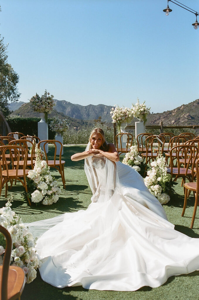 bridal portrait at the outdoor ceremony spot of their malibu wedding venue: cielo farms